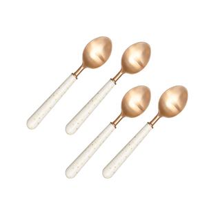 Cuillère à dîner en acier inoxydable de Style occidental, ensemble de couverts élégants à poignée pointillée en résine blanche ronde faite à la main - Product Image 1