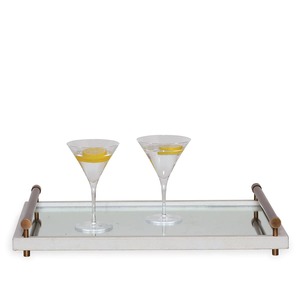 Modern <b>Mirrored</b> Rectangle Storage <b>Tray</b> With Bronze Handles For Table Beverage Use Easy To Clean Polished Finish Single Tier - Product Image 1
