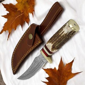 Cuchillos de Caza de Estilo Artesanal con Hoja Fija Estampada, Mango de Aspecto Natural y Funda de Cuero para Camping y Actividades al Aire Libre - Product Image 1