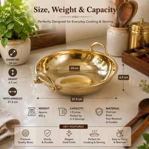 Hammered Brass Fry <b>Pan</b> with Handle | Premium Brass <b>Skillet</b> for Cooking | Traditional Indian Frying <b>Pan</b> | Heavy Duty Kitchen Cook - Product Image 4