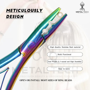 Pince à épiler multicolore en acier inoxydable pour extensions capillaires, outil de dépose de micro-anneaux et de kératine, avec plusieurs trous - Product Image 3