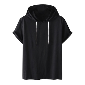 Camiseta de Manga Corta con Capucha para Hombre, Color Sólido, Transpirable, de Algodón, Informal, para Verano, con Logotipo Personalizado - Product Image 2