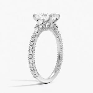 Anillo de Diamantes de Moissanita Ovalada VVS de Oro Blanco de 14k de Calidad de Exportación con Banda de Diamantes Pavé y Detalles Florales, Perfecto para Aniversario - Product Image 2