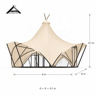 BOTEEN Factory Direct Glamping Tent 750G Trekvlakmembraan 6x6x6.1M Gegalvaniseerde Staalbuis Piramide Luxe Safari Villa Tent Huis
