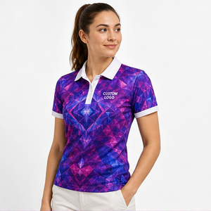 Polo Personalizado para Mujer con Estampado Caleidoscópico Morado y Magenta, de Secado Rápido, Transpirable, Manga Corta, Uniforme para Equipo de Golf WPS-0763 - Product Image 2