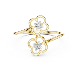 Conjunto de Diamantes Cultivados en Laboratorio, Diseño Floral Minimalista, Oro Amarillo Sólido de 18 Quilates con Baño de Rodio, para Mujer, Compromiso, Boda, Fiesta, Uso Diario - Product Image 1