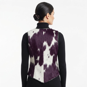 Chaleco de Cuero Genuino con Pelo de Vaca para Mujer, Chaleco con Cierre y Pelo de Vaca, Chaleco Femenino con Cuello en V - Product Image 2