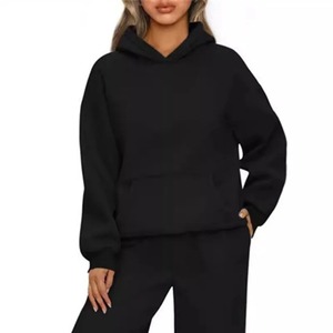 Sweat-shirt à capuche unisexe surdimensionné, couleur unie, en molleton, décontracté, à manches longues, avec poche, pour l'automne, tricoté, coupe classique - Product Image 5