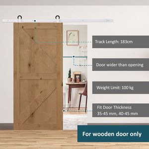 Kit di Montaggio per Porta Scorrevole Rustica da 6 Piedi, Bianco Impermeabile Decorativo per Soggiorno e Hotel, in Legno Massello e Polimero - Product Image 4