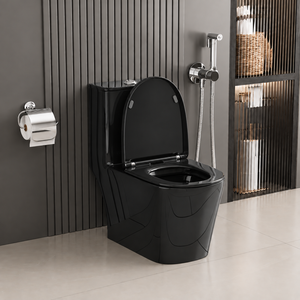 Inodoro Moderno de Cerámica Negra de Una Pieza con Doble Descarga, Montado en el Suelo, con Sifón en P, Ecológico, para Hotel, Villa, Centro Comercial - Product Image 2