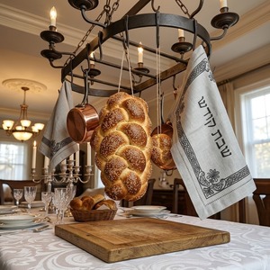 Housse de Challah en Lin Ethnique TORQSON en Gros avec Broderie Hébraïque Dorée et Ourlet Creux – Idéale pour le Pain du Shabbat Juif et les Cérémonies Religieuses du Sabbat - Product Image 3