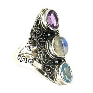 Amatista de protección General, Topacio Azul, piedra lunar de arcoíris, anillos de plata de ley 925, joyería de plata, Exportación - Product Image 1