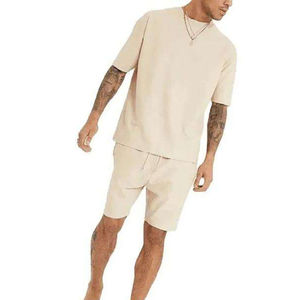 Ensemble deux pièces décontracté de qualité professionnelle pour hommes : T-shirts et shorts à manches courtes de couleur unie - Product Image 6