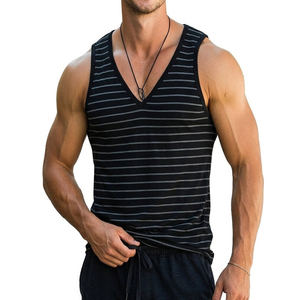 Débardeurs rayés à col en V pour hommes OEM, vêtements de musculation sans manches, personnalisables, fournisseur de vêtements de fitness, débardeurs pour hommes - Product Image 3