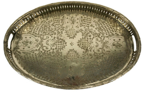 Top Quality Golden Color Oval Gallery Serving Tray With Engraving And Twin Handles Handmade Decorative Platter for <b>Home</b> kitchen - Product Image 2