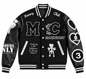 Chaqueta universitaria vintage personalizada Glory Zone, de lana gruesa con mangas de cuero, estilo Letterman, para hombre y mujer. - Product Image 1