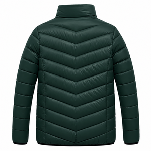 Chaqueta Acolchada Verde Oscuro para Hombre con Forro de Piel Sintética, Cierre de Cremallera Resistente al Viento, Abrigo Casual de Invierno, Corte Regular, Cuello Alto - Product Image 5