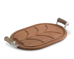 Grand plateau alimentaire en bois avec poignée en métal confortable, élégant ustensile pour servir et offrir, en provenance d'Inde - Product Image 2