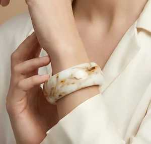 Bracelet jonc islamique classique en résine avec veines brunes naturelles, bijou de mode unisexe, cadeau - Product Image 3
