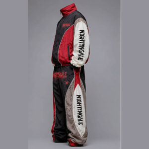Conjunto de Chándal Holgado Personalizado para Hombre con Hombros Caídos, Chaqueta Cortavientos de Nylon Estampada con Bloques de Color y Pantalones, Chándal Impermeable con Paneles - Product Image 2
