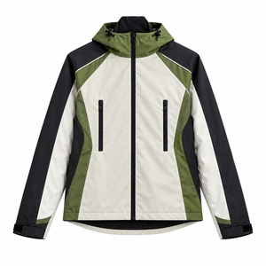 Chaqueta Deportiva con Capucha para Hombre, Cortavientos, con Bloques de Color, Corte Regular, Exterior de Poliéster, para Otoño - Product Image 1