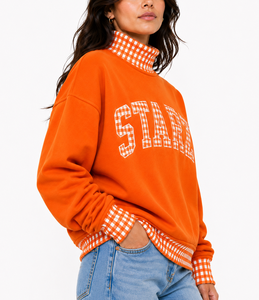 Sweat-shirt décontracté personnalisé à col roulé pour femme, motif à carreaux, à pois, patchwork, grande taille, en coton, pull oversize - Product Image 2