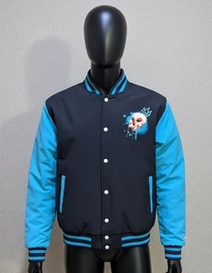 Chaqueta Varsity Azul Marino y Roja para Hombre, con Bloques de Color, Cuello Alto, Cierre de Cremallera, Casual, Resistente al Viento, con Forro Polar y Bordado - Product Image 1