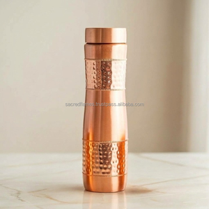 Bouteille d'eau en cuivre pur 1000 ml, finition martelée bicolore, anti-fuite, pour sport et yoga, vente en gros - Product Image 4