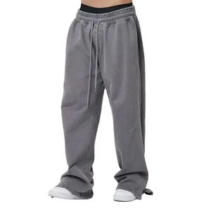 Pantalon de survêtement décontracté pour homme, taille mi-haute, style streetwear, coupe ample, logo personnalisé, vintage, délavé à l'acide, coupe droite, 100% coton, léger et respirant - Product Image 1