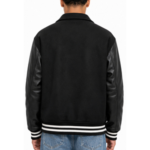 Veste d'hiver chaude en cuir avec manches coupe-vent, broderie de lettres, patchwork, épaisse, 100% coton polaire, style universitaire, boutons pression, USA - Product Image 3