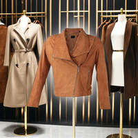 Femmes élégant poursuivi veste en cuir cou agneau croix fermeture éclair coton doublure fourrure décoration grande taille ODM élégant vestes filles