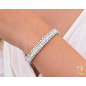Bracelet à double rangée de pierres transparentes avec serties carrées géométriques, bijoux fantaisie argentés pour les détaillants - Product Image 2