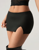 High Waist Black Asymmetrical Mini Skirt Slit Women's Sexy Stretch Eco-Friendly Breathable Washed Casual Polyester All Seasons