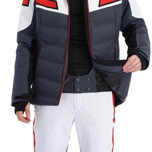 Unisex <b>Ski</b> <b>Jacket</b> and Pants Set <b>White</b> Gray Red Color Blocked Waterproof Hooded Synthetic Insulated Heated Snow Wear - Product Image 3