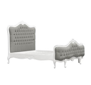 Cama Tapizada Clásica Europea Gris King Size, Ensamblada, con Cabecera Acolchada de Madera de Caoba Sólida - Product Image 2