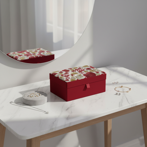 Designer <b>Heart</b> Beaded Jewelry Organizer Red Gold Embroidered MDF Gift Box for Boutique and Wholesale Buyers - Product Image 2