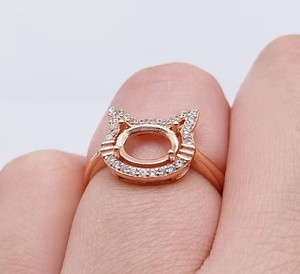 Handmade Rose Gold 925 Silver 6x8mm Oval 4 Prong Semi Mount Cat Design Halo <b>Ring</b> CZ Stone Settings DIY Keepsake Jewelry Findings - Product Image 2