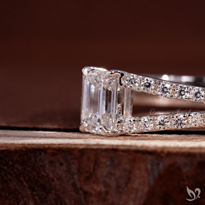 Minimal Emerald 0.5CT Lab Diamond <b>Ring</b> Slim <b>Split</b> Pave Band 10K White Gold IGI Certified Proposal <b>Ring</b> - Product Image 2