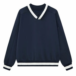 Sweat-shirt à col en V pour homme avec logo personnalisé, coupe ample, en molleton de coton uni, pull décontracté, streetwear, fournisseur en gros - Product Image 5