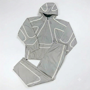 Conjunto Deportivo de Chaqueta y Pantalones de Poliéster Tejido para Hombre, Color Gris Reflectante, de Alta Calidad, con Capucha, de Secado Rápido, para Otoño - Product Image 1