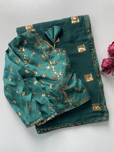 Sari de Georgette Sintético de Diseño con Bordado de Lentejuelas de 5mm y Blusa de Seda Banglori Bordada para Fiestas - Product Image 5