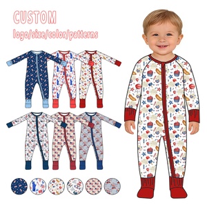 Groothandel op maat gemaakte bamboe zippy romper set voor baby's, unisex, 4 juli print, tweerichtingsrits, zacht, geschikt voor alle seizoenen - Product Image 1