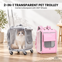 Sac à dos et chariot de transport transparent 2-en-1 pour animaux de compagnie avec rotation à 360° °   Roues