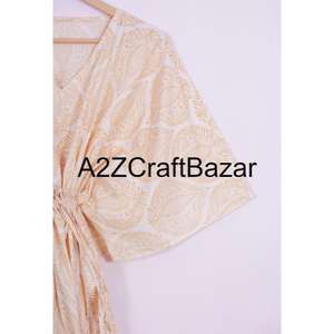 Kaftan court indien fait main, imprimé floral, écologique, lavable, vêtement de nuit naturel, robe kimono, paréo de plage court - Product Image 4