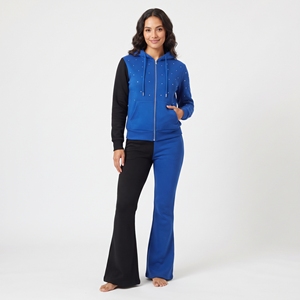 Conjunto de 2 Piezas de Algodón para Mujer, Diseño Personalizado, Invierno, con Pedrería, Dos Tonos, Sudadera y Pantalones, Ropa Casual Transpirable - Product Image 4