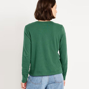 Nuevo Diseño, Mangas Largas, Corte Regular, Ajuste Delgado, Estilo Vintage, Personalizado, Liso, Ropa de Moda, Transpirable, 100% Algodón, Camiseta de Manga Larga para Mujer - Product Image 6