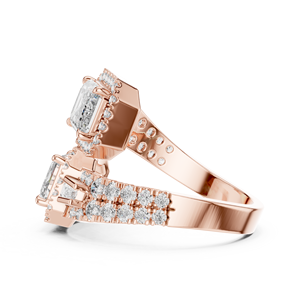 Bague de fiançailles de luxe en or rose avec halo de diamants de laboratoire, bande épaisse, bijoux de mariée modernes pour femmes - Product Image 5