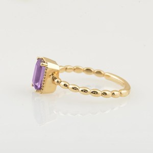 Bague Solitaire Améthyste Délicate Coupe Émeraude Pierre Précieuse Violette Alliance Mariage Bijou Pierre de Naissance Argent 925 Or 14K - Product Image 4