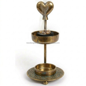 Supports d'encens en métal réglables en hauteur, directement de l'usine, avec dessus en forme de cœur, couleur laiton antique - Product Image 6