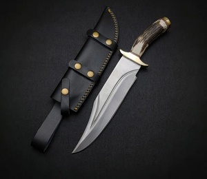 Couteau de chasse Bowie artisanal A&M ENTERPRISES, lame en acier Damas, manche en corne de cerf, épaisseur de lame personnalisable, OEM, pour l'extérieur - Product Image 1